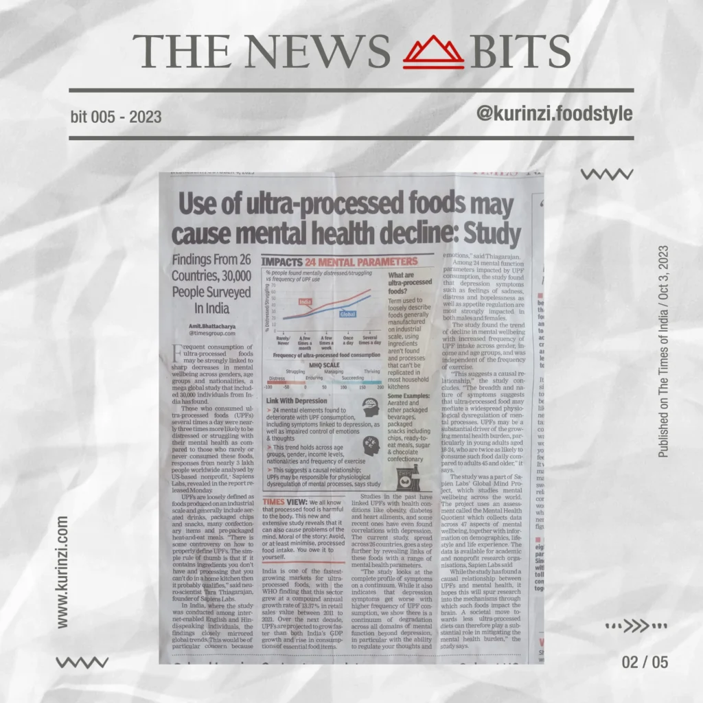 News - use of ultra processed foods may cause mental health decline